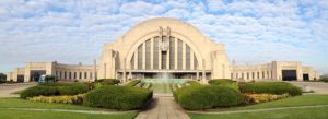 Cincinnati Union Terminal with the unique art deco fountain in front of the half dome entrance