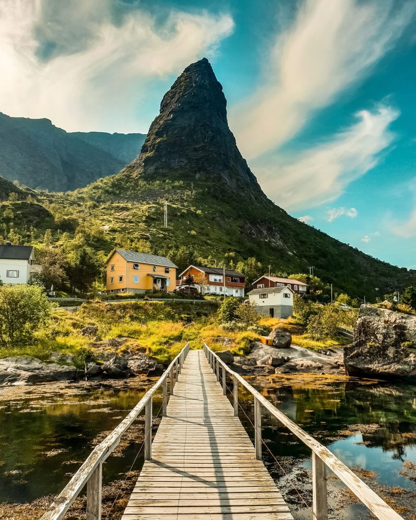 Norway Reine, Lofoten Islands sky bridge - The Travel Women