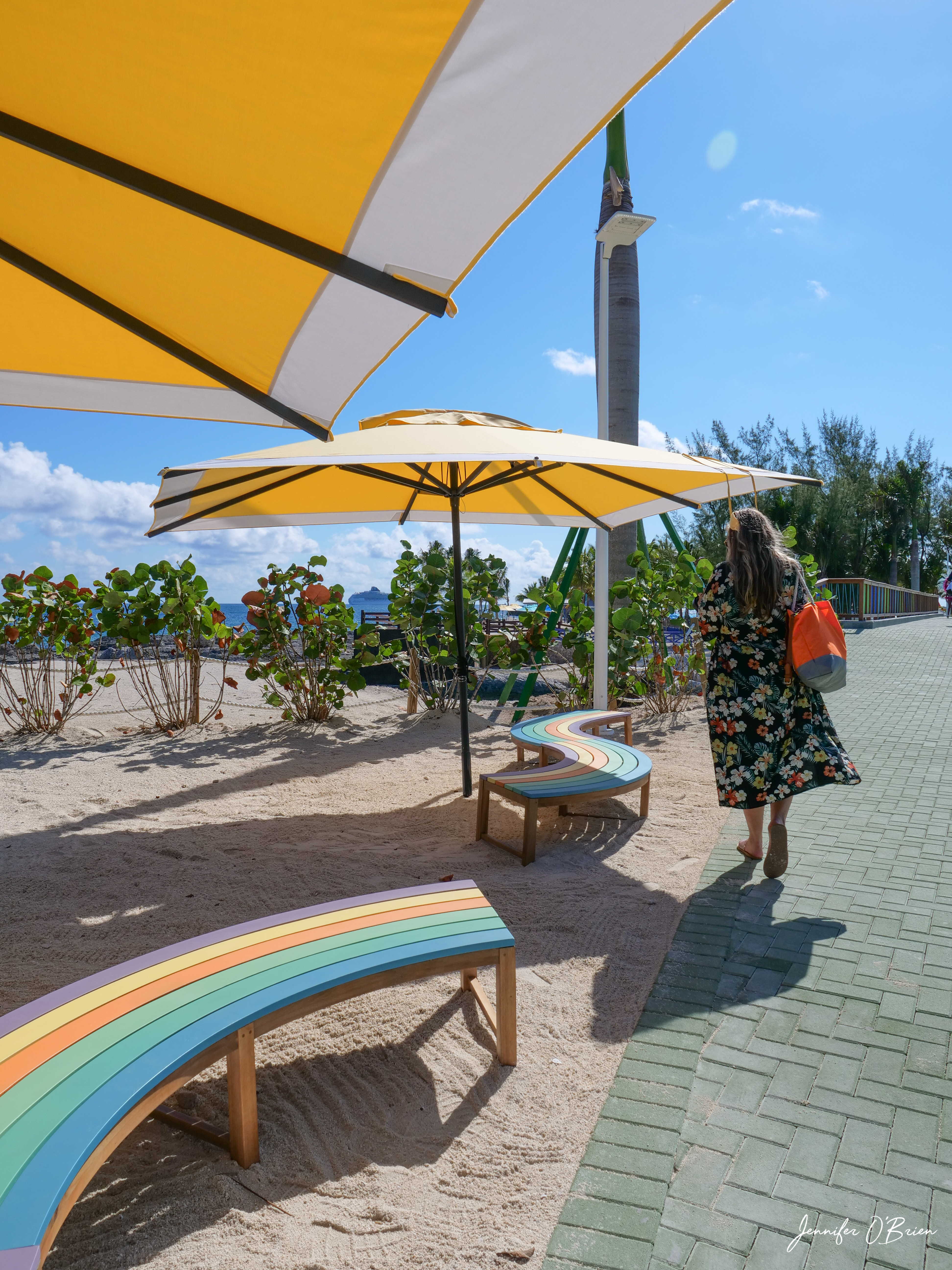 rainbow benches Instagram Guide to CoCo Cay Royal Caribbean Cruise Island