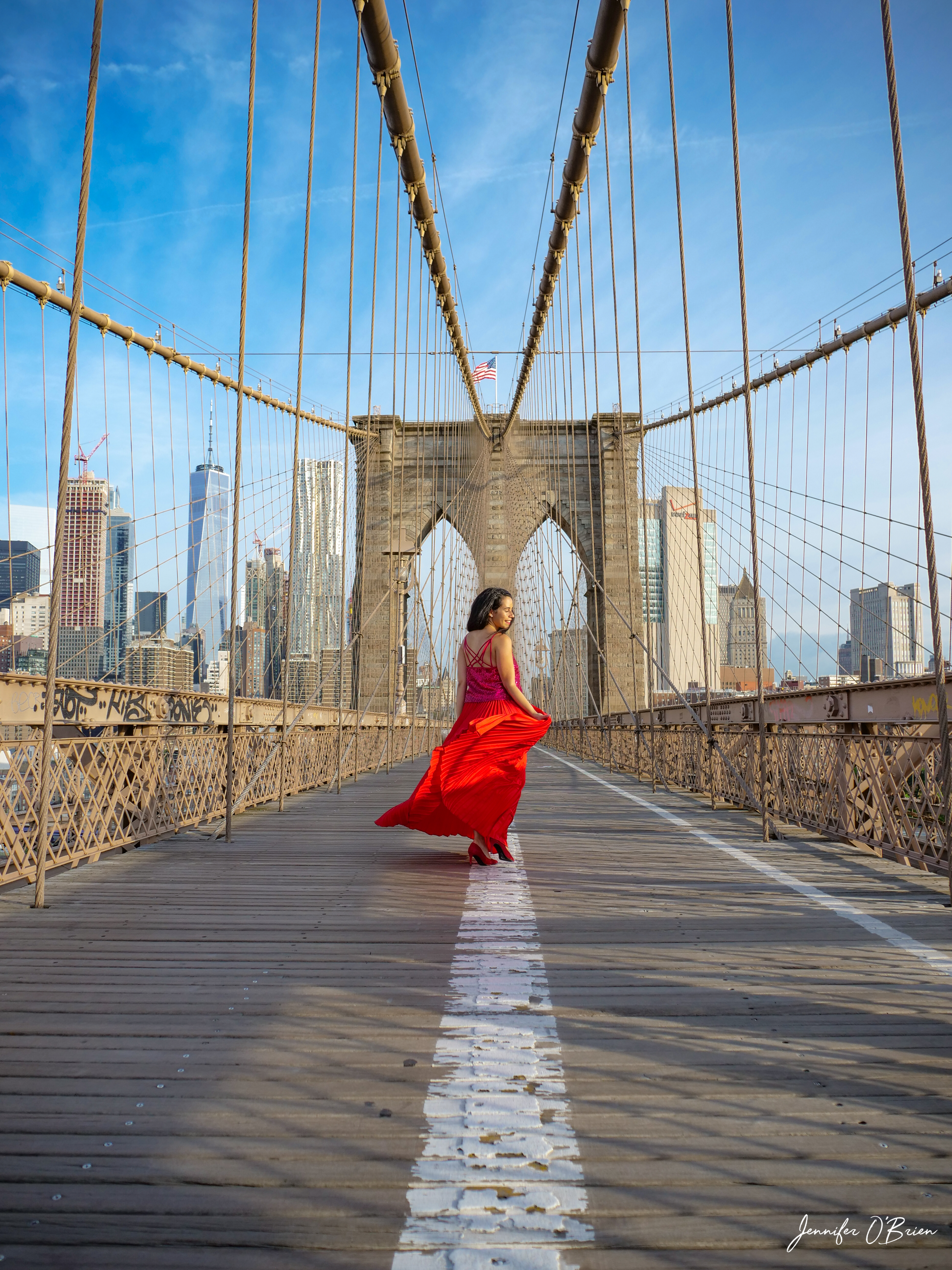 Top Instagram Photos of the Brooklyn Bridge The Travel Women girl in red dress