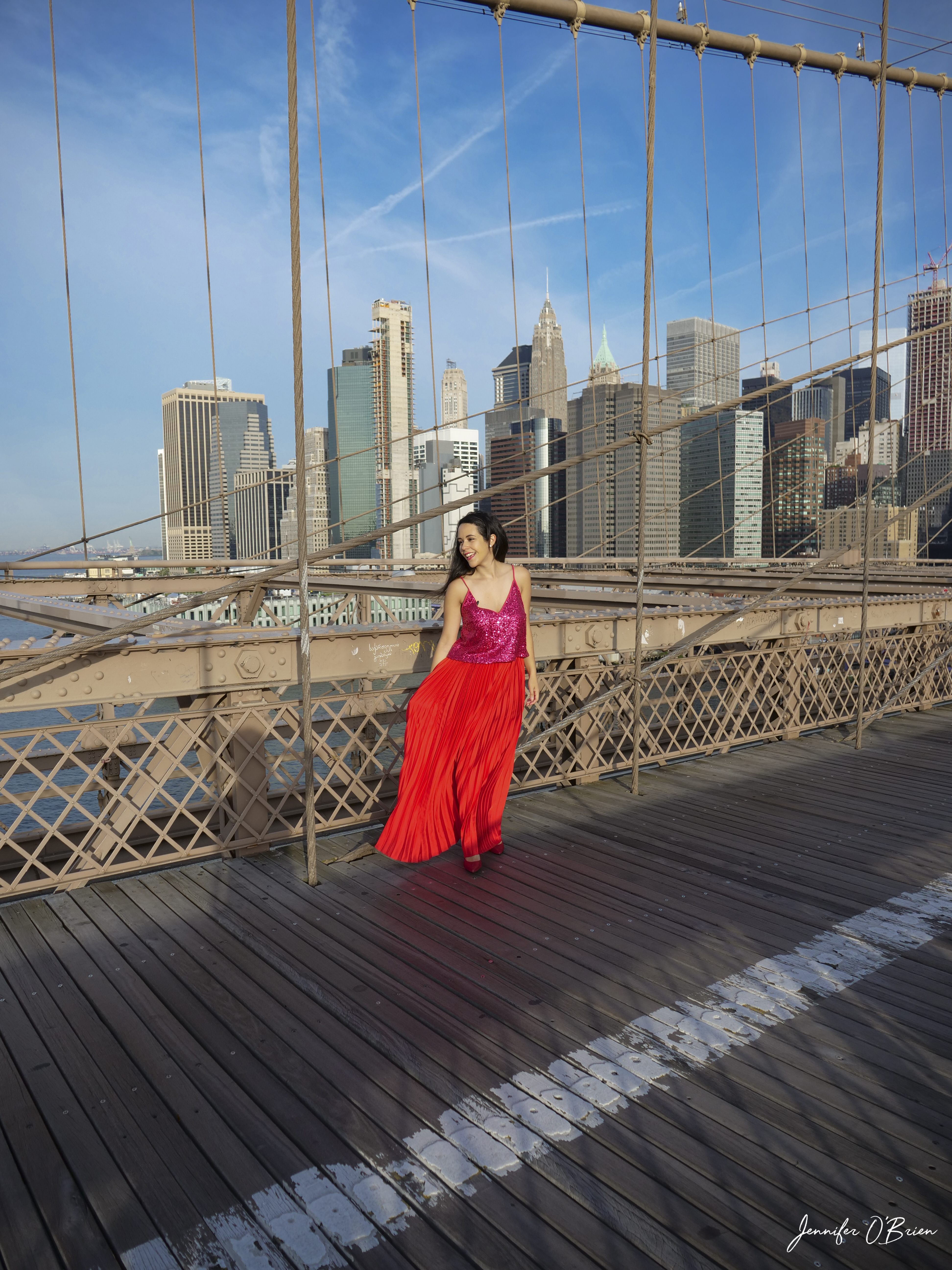 Top Instagram Photos of the Brooklyn Bridge The Travel Women girl in red dress