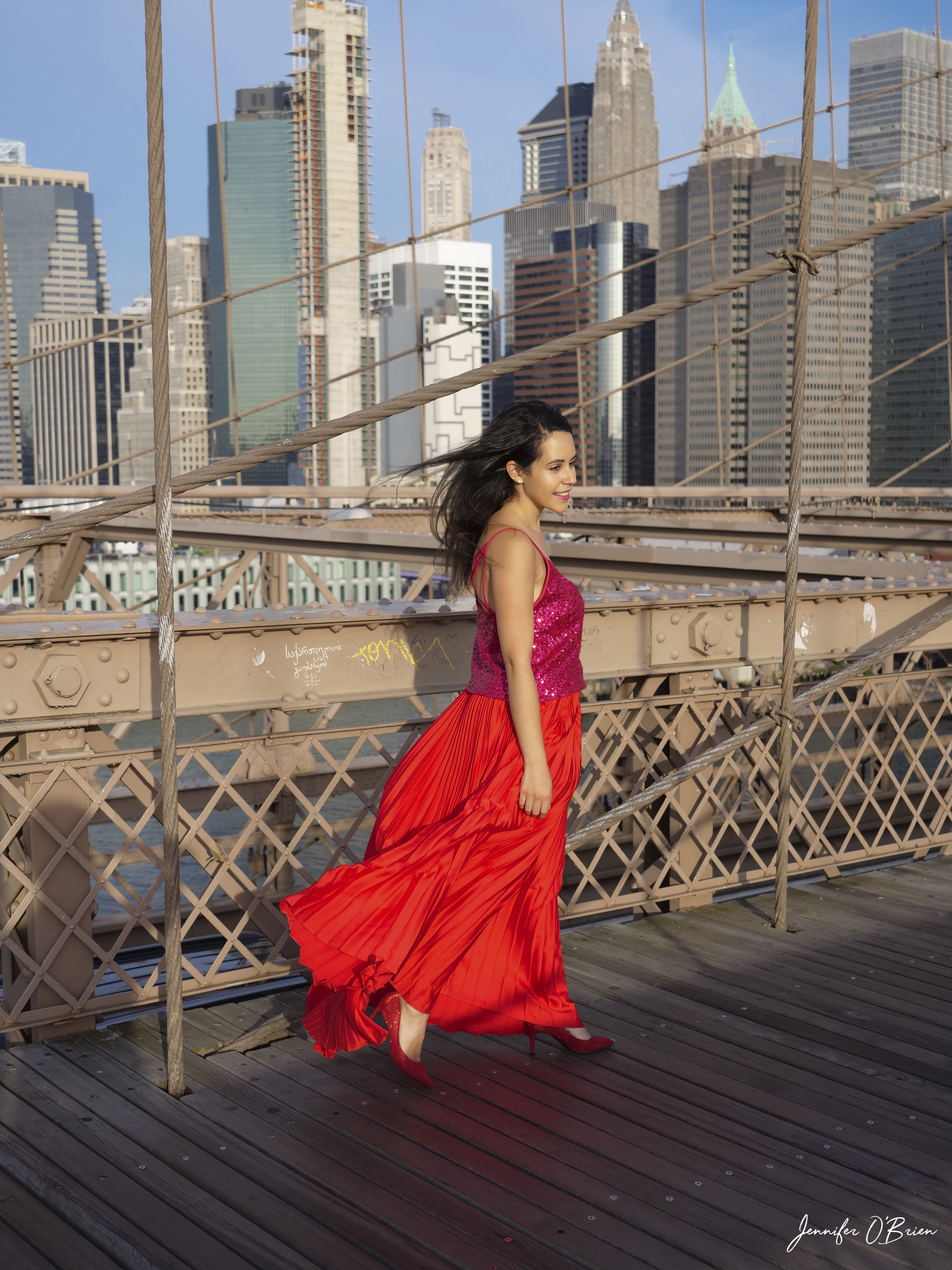 Top Instagram Photos of the Brooklyn Bridge The Travel Women girl in red dress