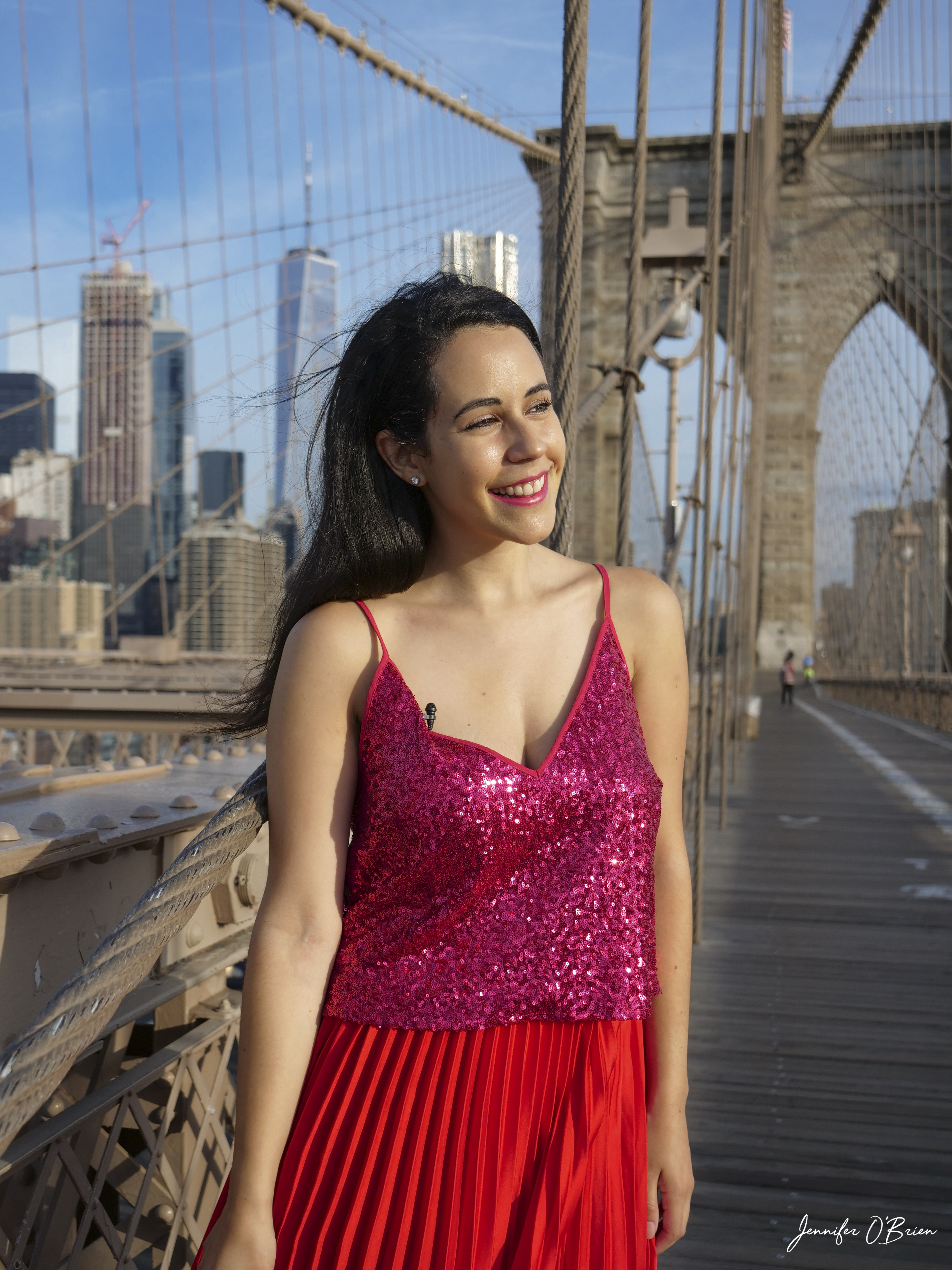 Top Instagram Photos of the Brooklyn Bridge The Travel Women girl in red dress