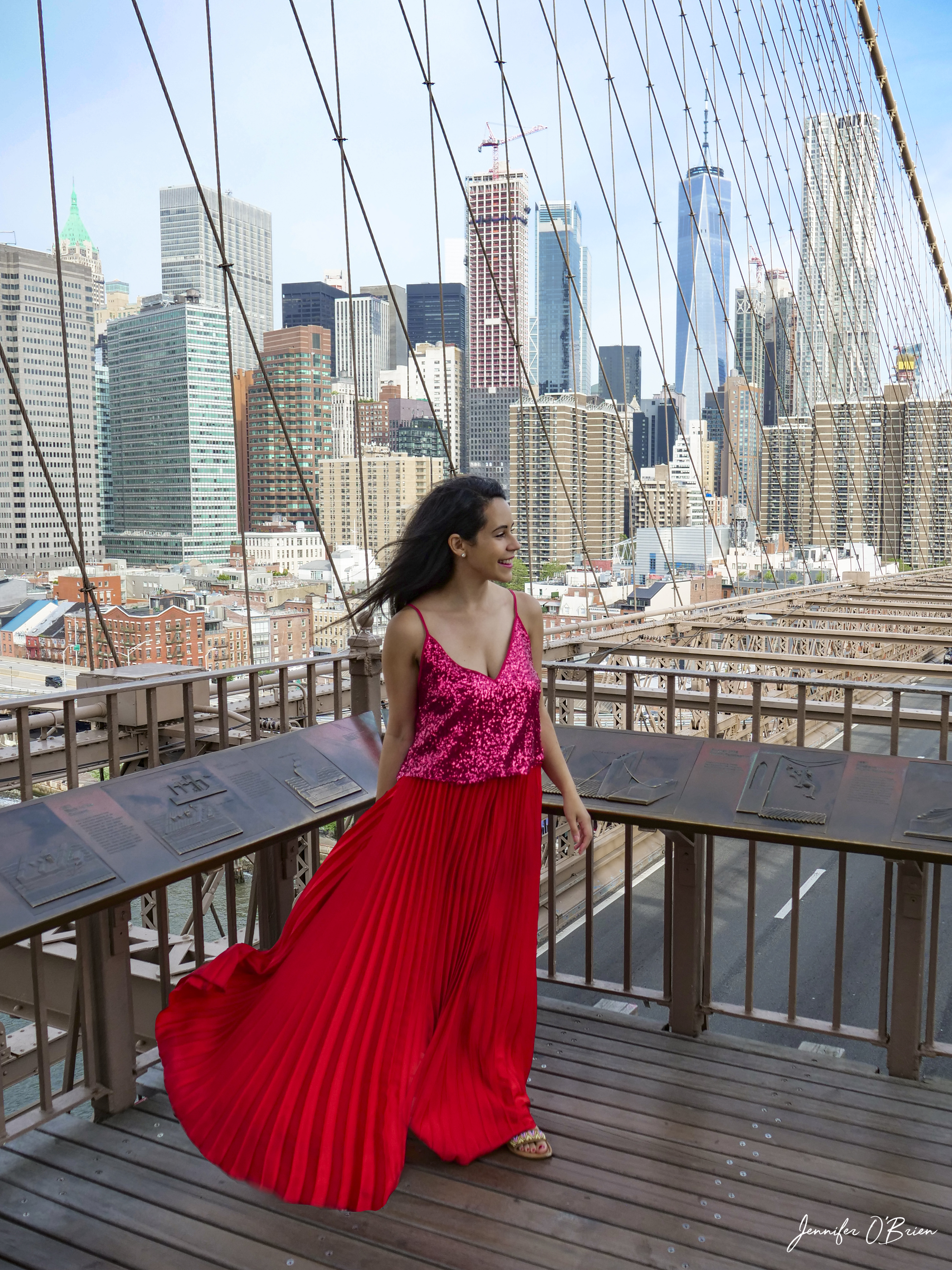 Top Instagram Photos of the Brooklyn Bridge The Travel Women girl in red dress