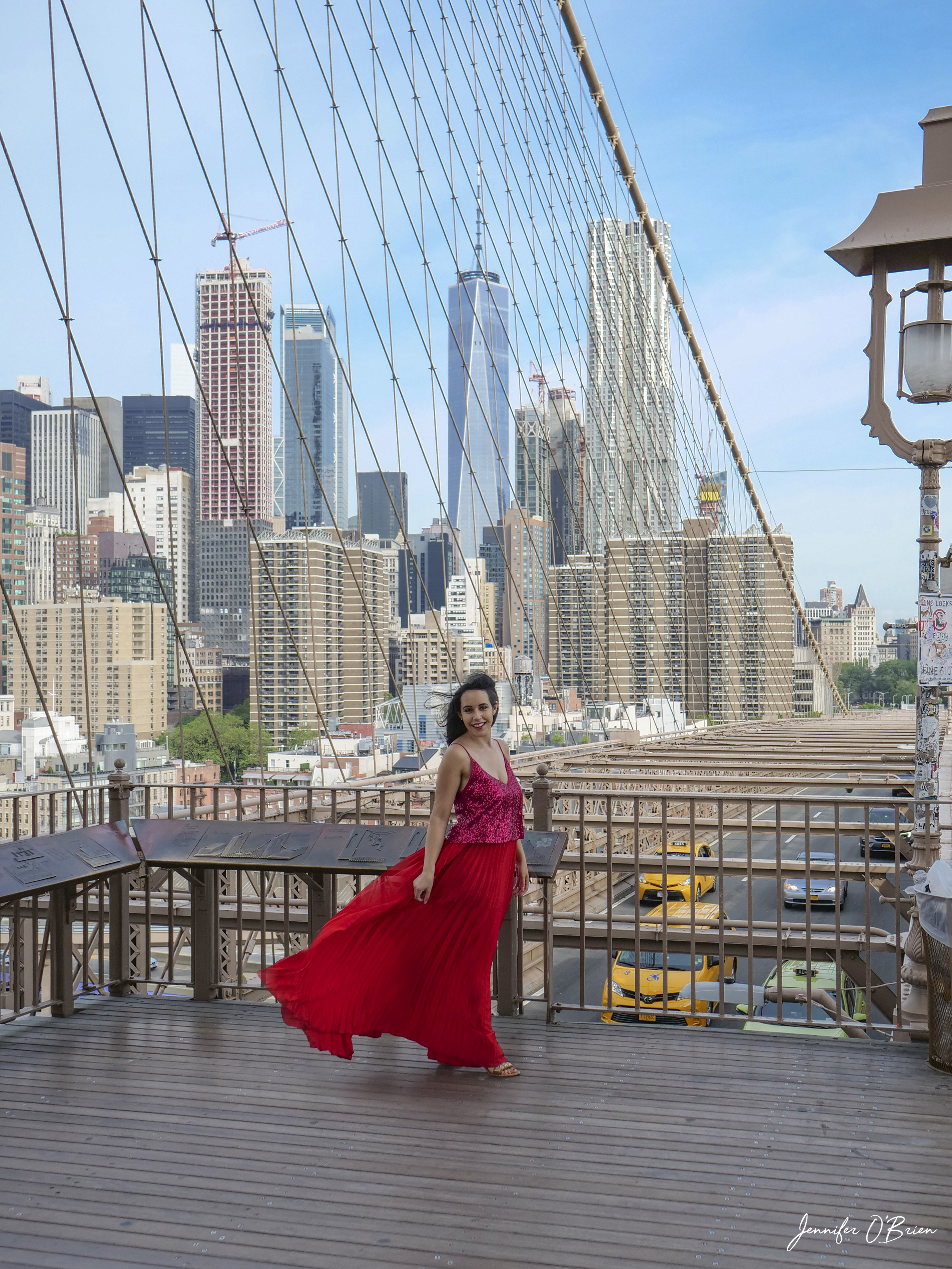 Top Instagram Photos of the Brooklyn Bridge The Travel Women girl in red dress