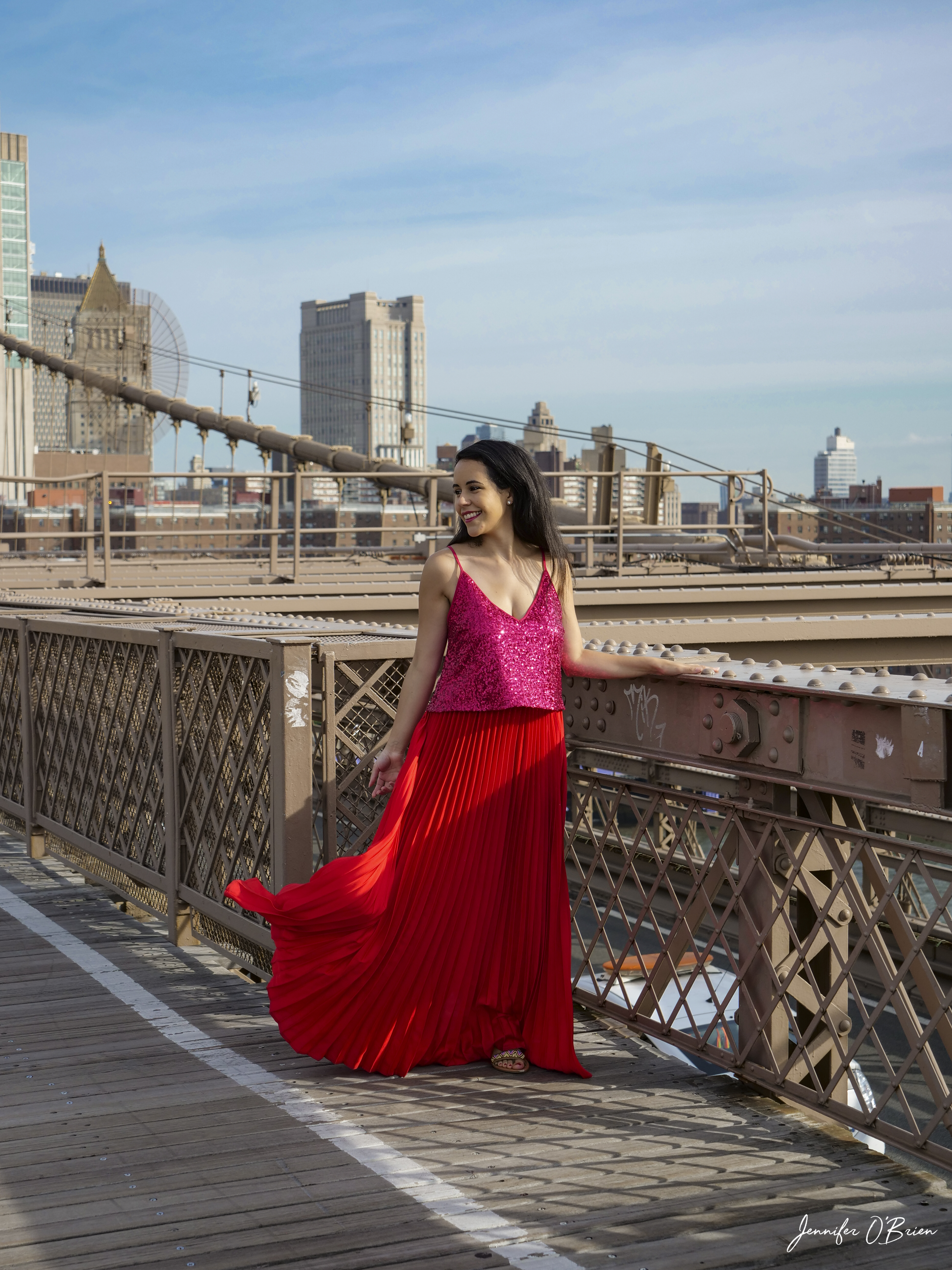 Top Instagram Photos of the Brooklyn Bridge The Travel Women girl in red dress