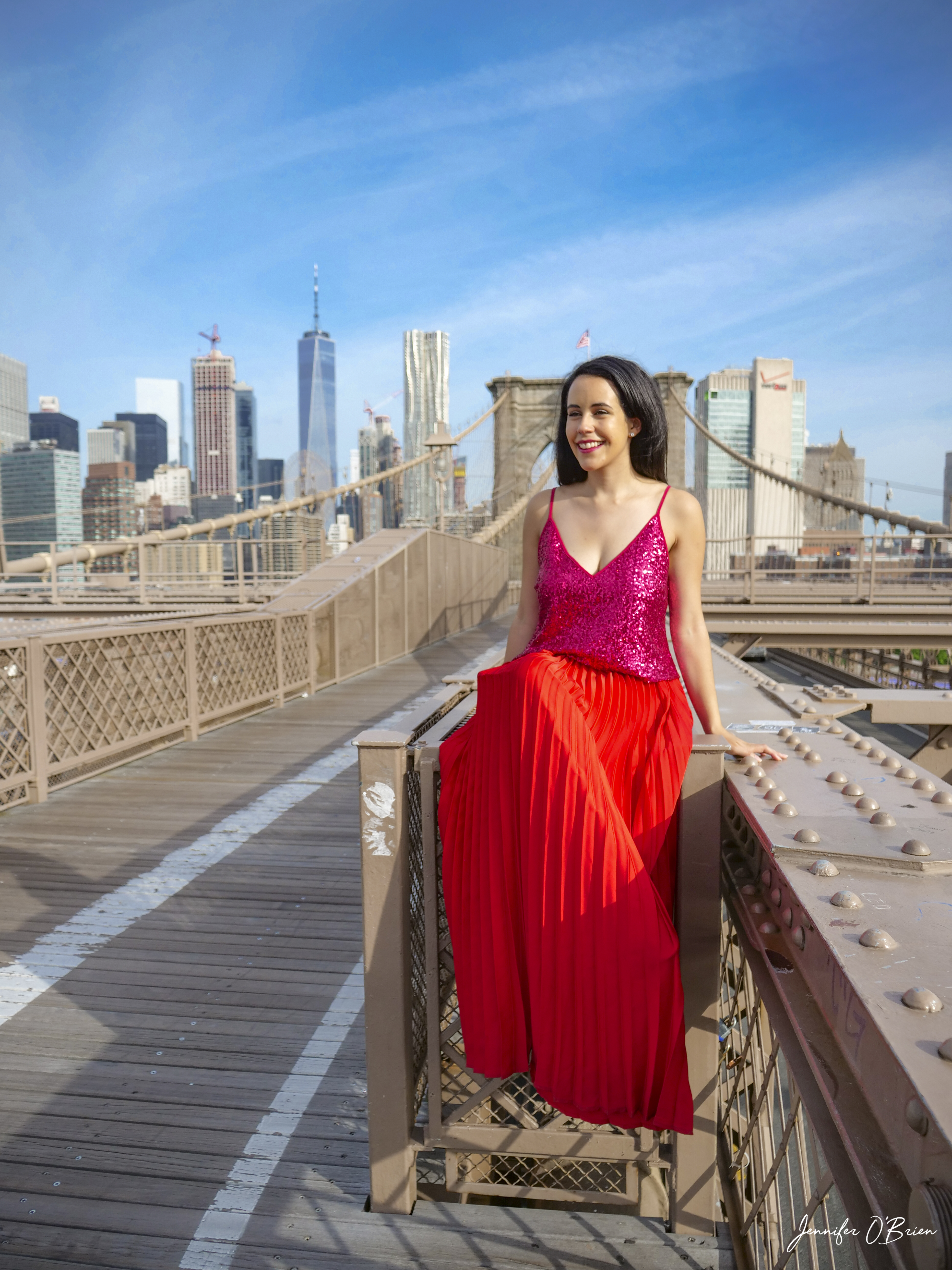 Top Instagram Photos of the Brooklyn Bridge The Travel Women girl in red dress