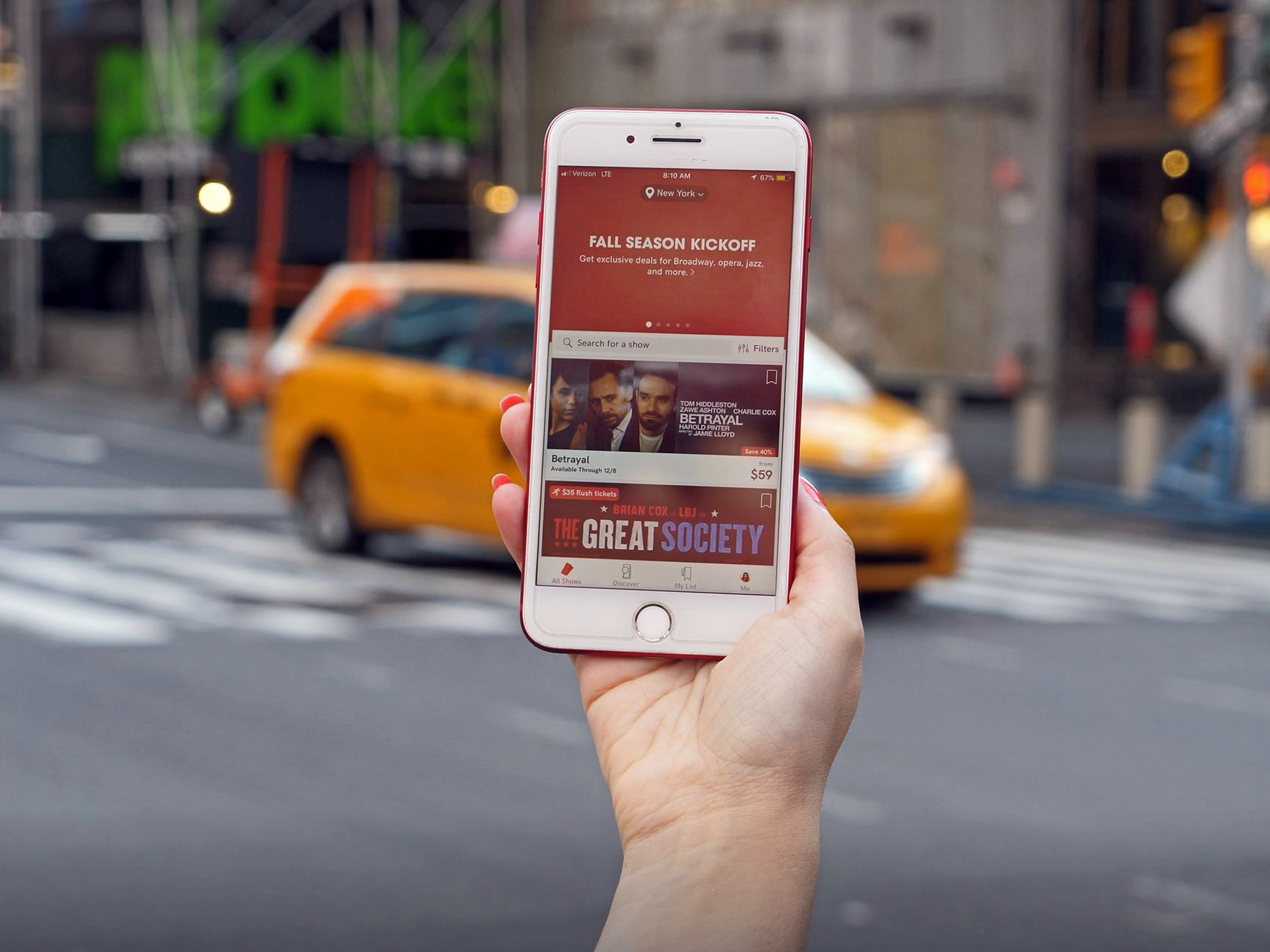 NYC Travel Guide: Budget Broadway Tickets TodayTix app iphone yellow cab taxi