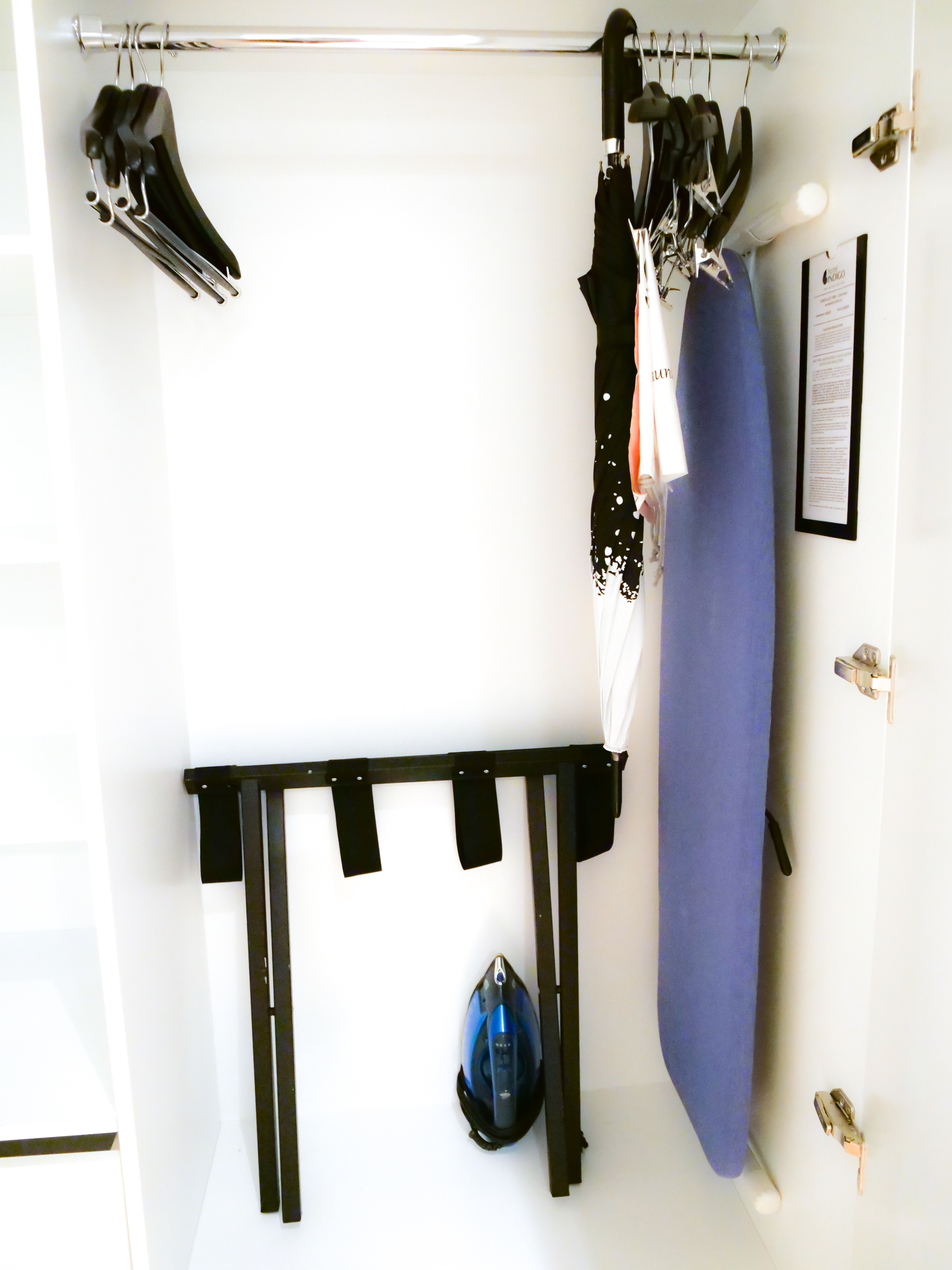 Hotel Indigo Lower East Side NYC Stay Review umbrella iron ironing board hangers closet