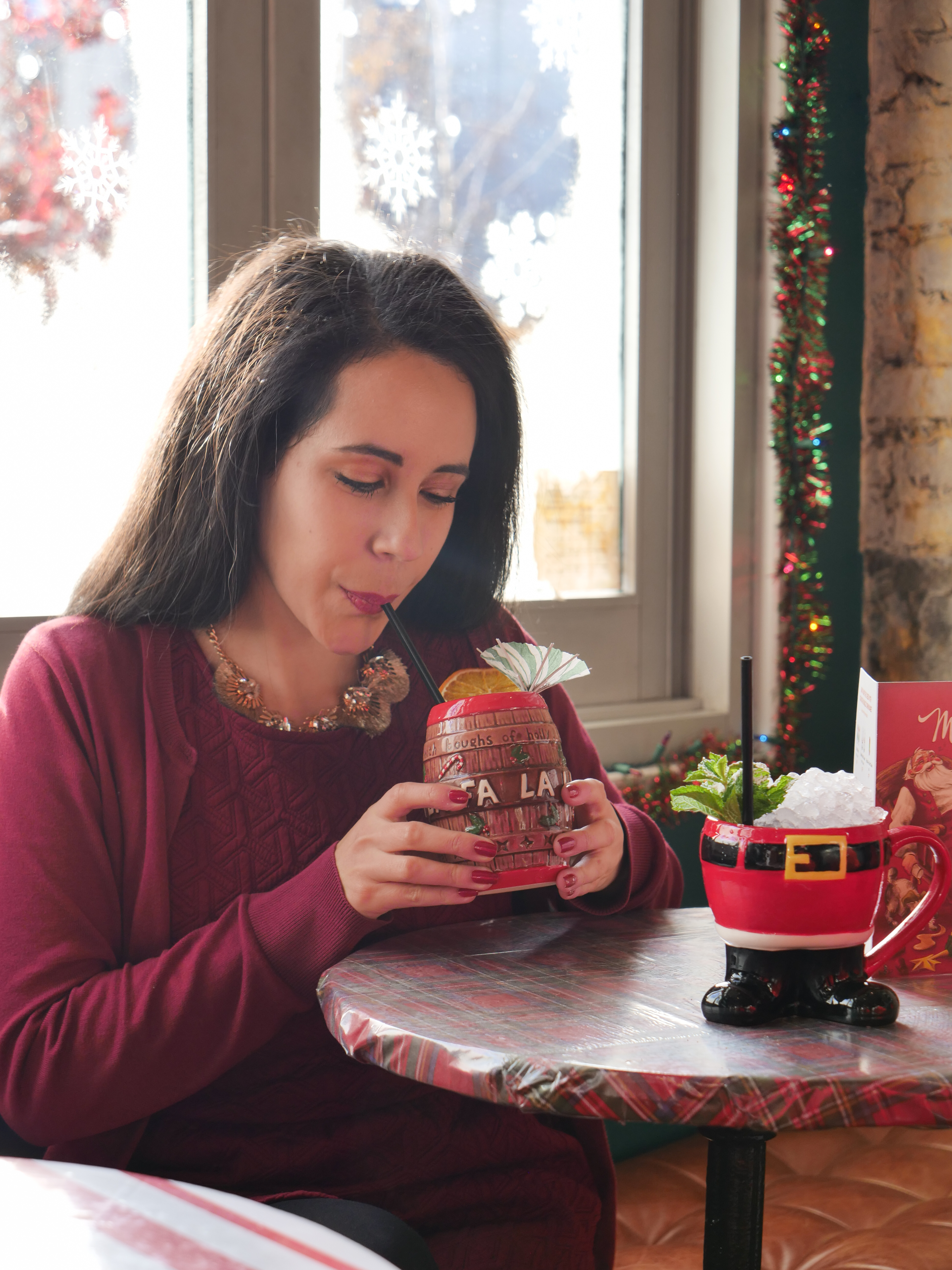 Miracle on 9th NYC Manhattan pop up bar drinks carol barrel Bad Santa mug