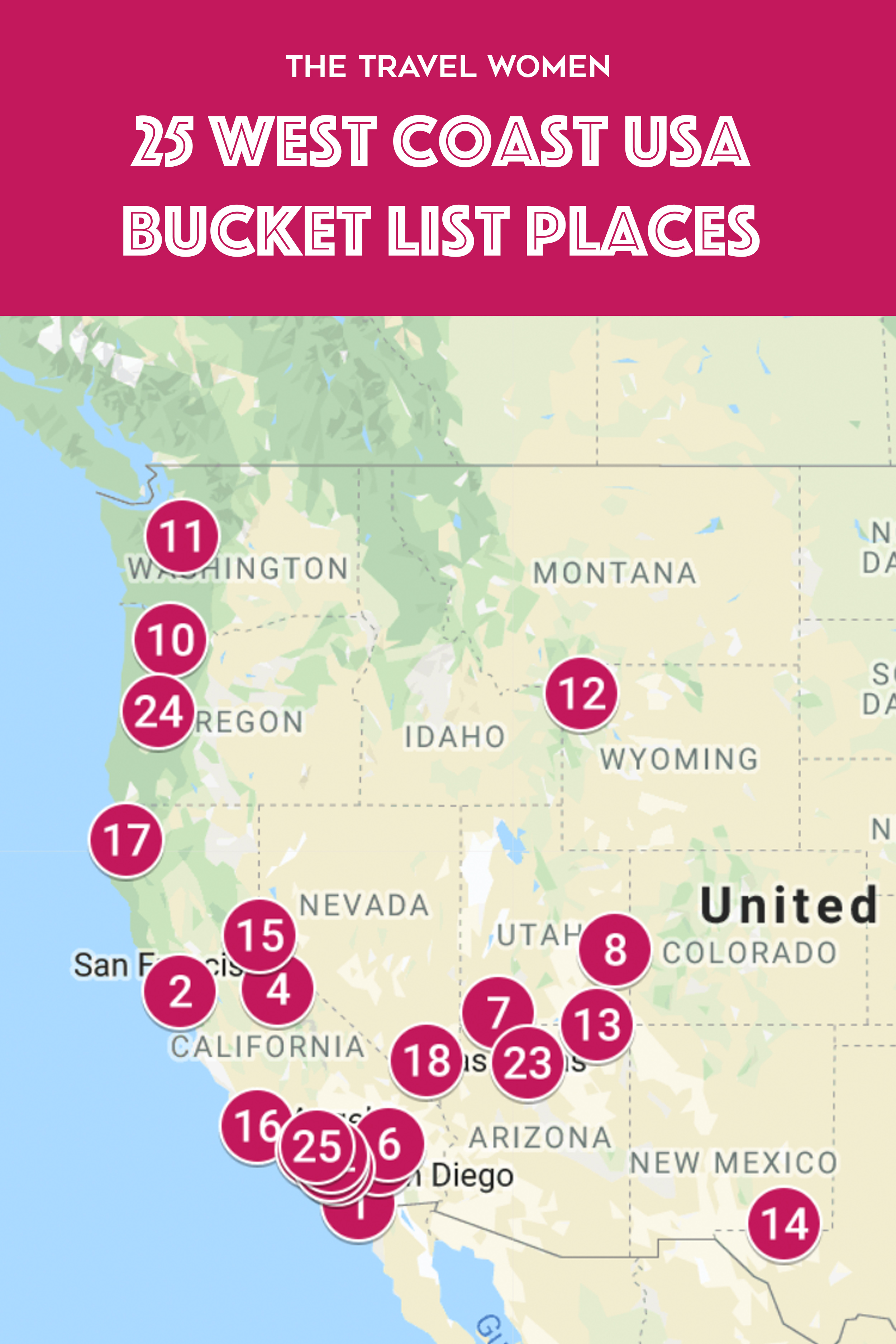 25 bucket list west coast USA places custom map