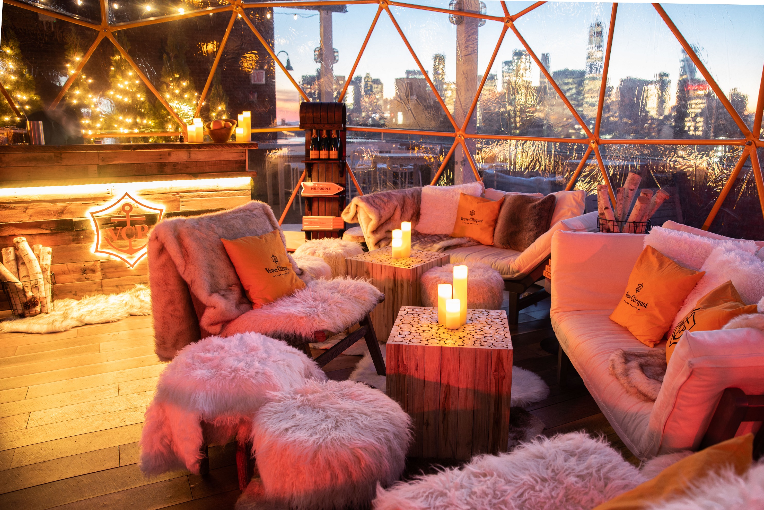 Clicquot Chalet at Mr. Purple Rooftop Holiday bar