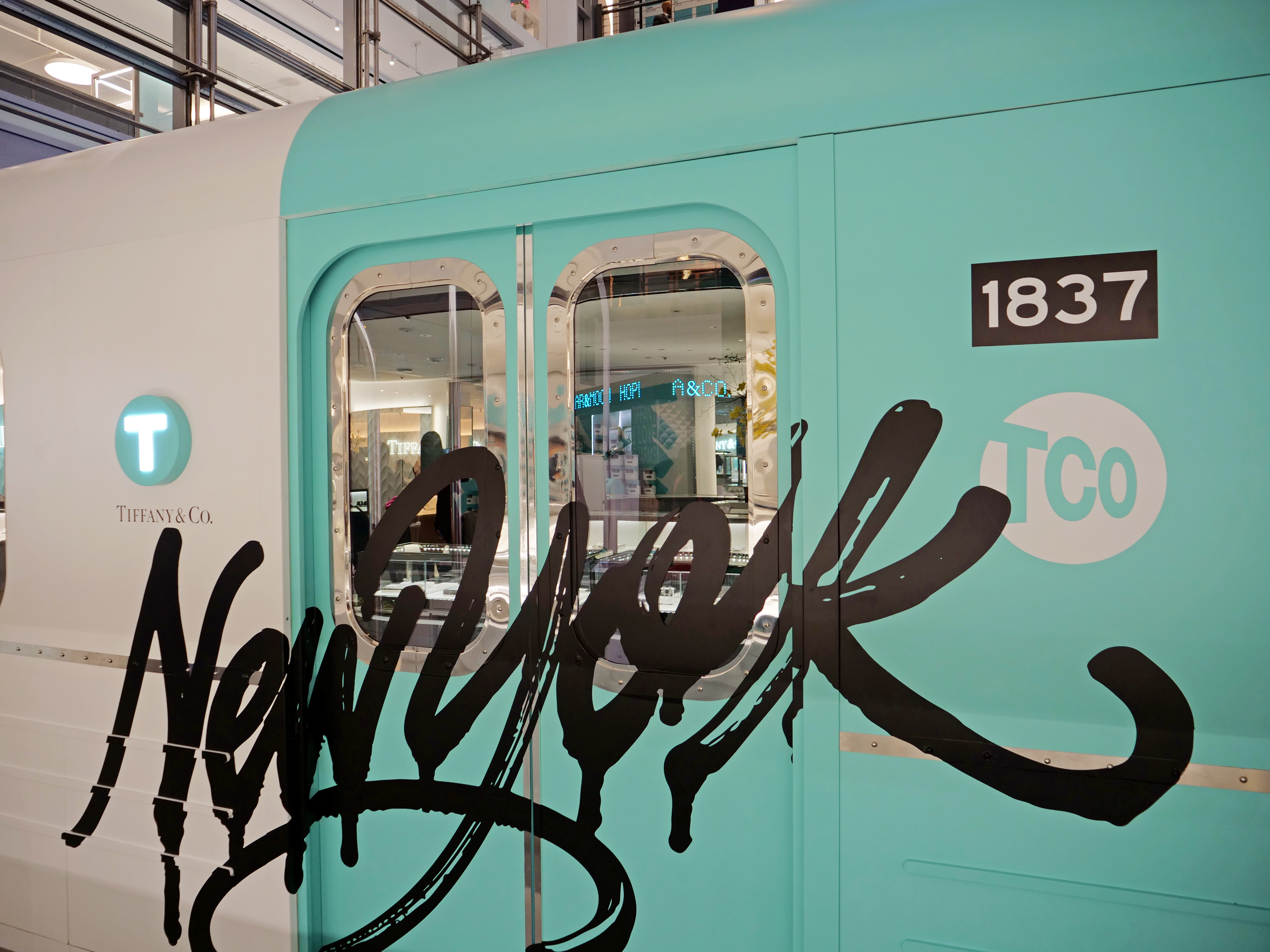 NYC Tiffany and Co Valentine’s Day Subway train graffiti blue Flower Installation 