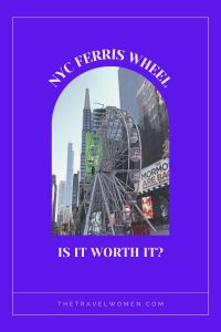 NYC Ferris Wheel is it worth it text on purple background