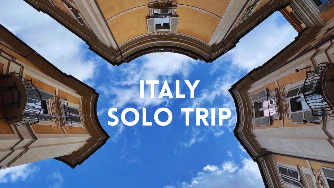 Italy solo trip words on looking up at 3 round buildings