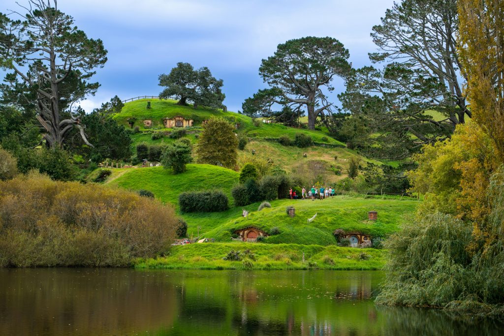 Shire zoomed out lots of little round hobbit homes hobbit homes